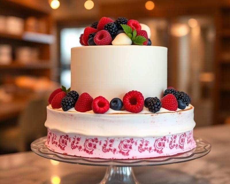 Gâteau de fête décoré de petits fruits frais